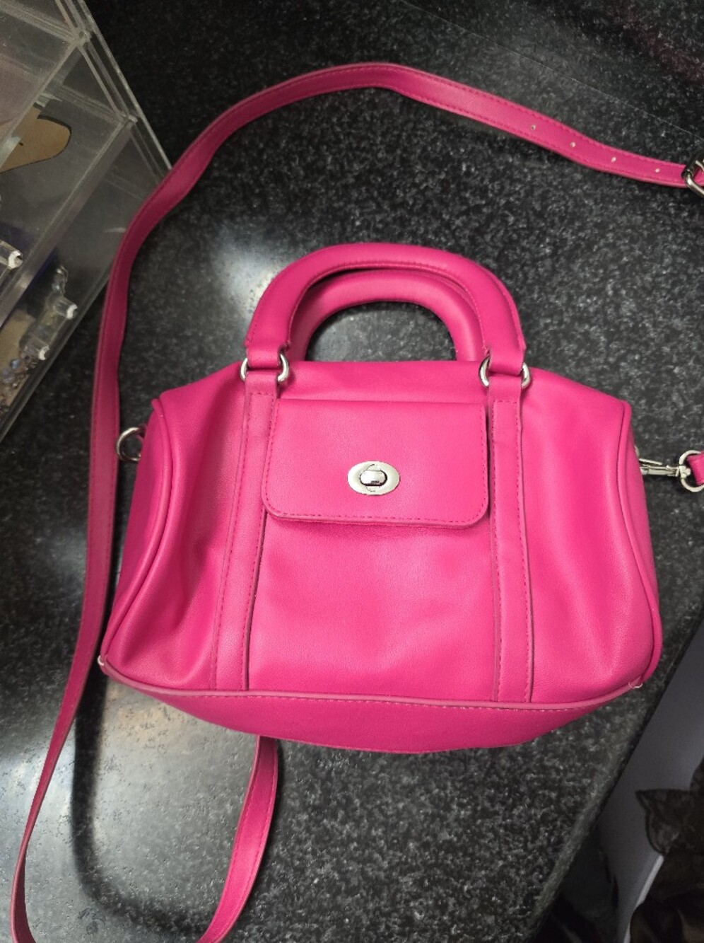 Women's Hot Pink Faux Leather Satchel Bag